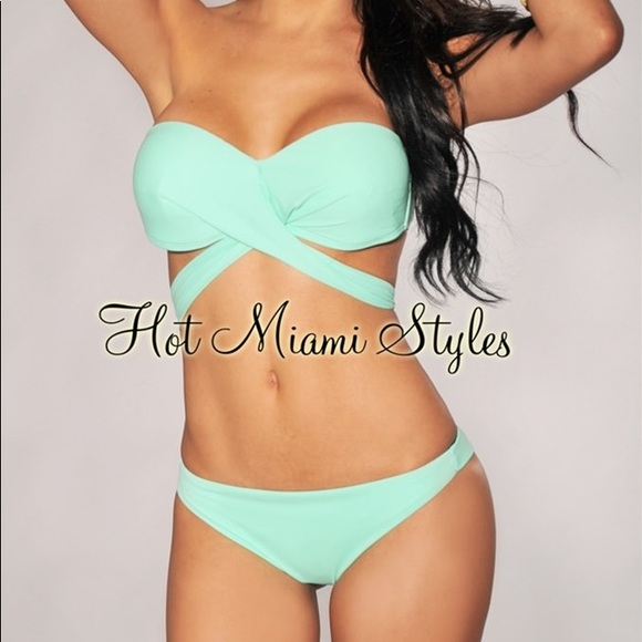 Hot Miami Styles Mint Green Bikini Top & Bottom - Picture 2 of 3